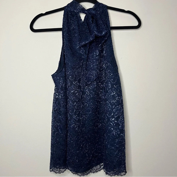 NWT J. CREW Navy Blue Metallic Floral Party Holiday Lace Overlay 2 Piece Set - Picture 15 of 16